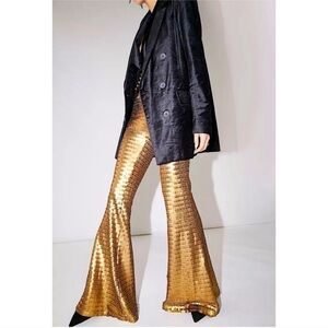Free People Gold Sequin Flare Pants